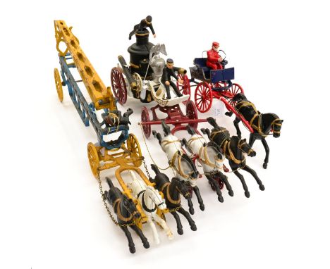 Carpenter (Reproduction) Cast Iron 1900 LaFrance Steamer Fire Engine with three horses abreast, two figures 21'', 53cm (G-E) 