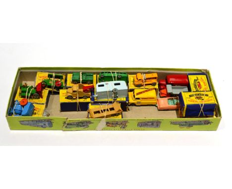 Matchbox 1-75's 1a Road roller, 2a Dump truck MW, 3a Cement mixer, 12a Land Rover MW, 13a Wreck truck, 16a Trailer MW, 21a Lo