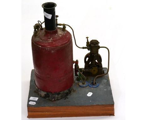 Live Steam Stationary Engine consisting of large vertical boiler 7'', 18cm diameter connected to a Stuart (?) single cylinder