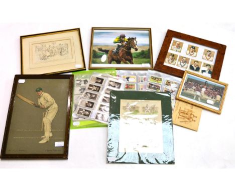 Cricket Memorabilia including an A Chevalier Taylor print of A J Hopkins, Punch Cartoon 'Fielding in the Deep ...' 1929, F H 