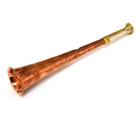 Kohler & Son Copper Hunting Horn with nickel mouthpiece, engraved 'Jack Pease IHH 1944'      