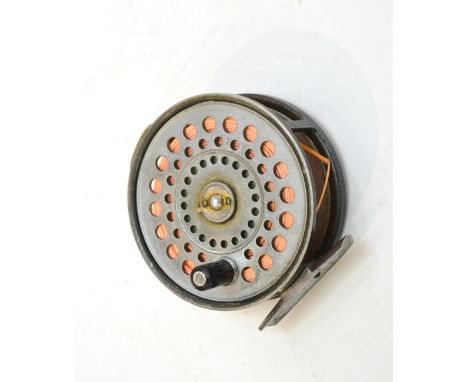 Hardy St Aidan 3 3/4'' Fishing Reel with pierced drum, black handle, enamel finish with tension screw to rim      Showing sig