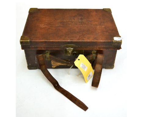 A Stitched Leather Cartridge Case, inscribed 'R. Spencer Walbottle Hall, Newcastle on Tyne', with leather straps, brass strap