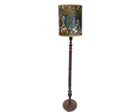 An Eastern carved hardwood standard lamp, with shade, 189cm high overall.