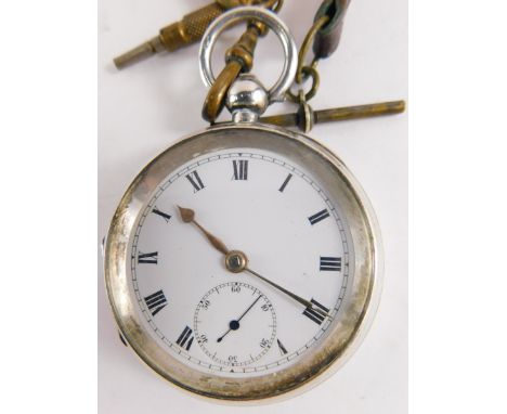 A George V silver cased pocket watch, with white enamel dial and Arabic numerals, Birmingham 1922.