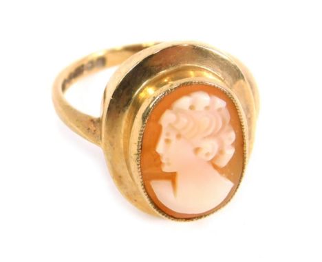 A 9ct gold cameo dress ring, size L, 3.9g all in.