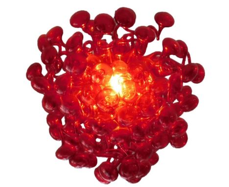 A recent Murano glass chandelier or shade, set with tubular red glass sections, on an arrow shaped centre section with entwin
