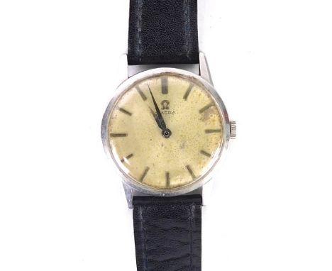 A vintage Omega gentleman's wristwatch, with 4cm dia. dial, baton numerals and associated textured strap 