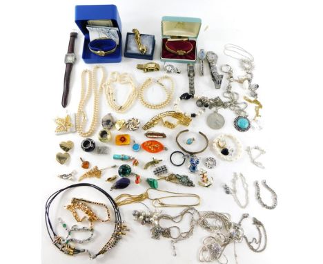 Various costume jewellery, to include Rotary and other wristwatches, faux pearls, necklaces, watch straps, bracelets, a silve