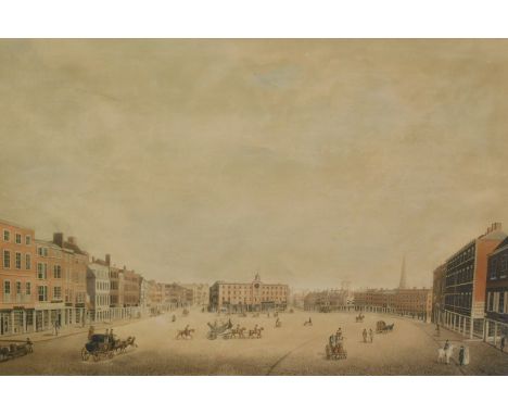 Bonnington (R.) and T. Cartwright.  A PERSPECTIVE VIEW OF NOTTINGHAM MARKET PLACE hand coloured aquatint, framed and glazed, 