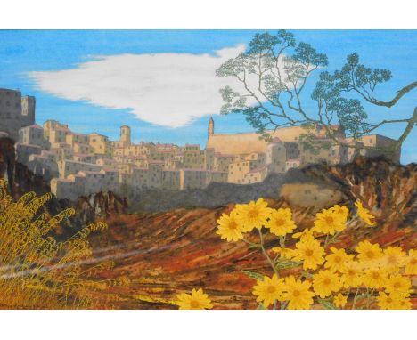 •R. E. A. Pugin (20thC). Sarano Tuscany, mixed media, signed and titled, 38cm x 67cm.