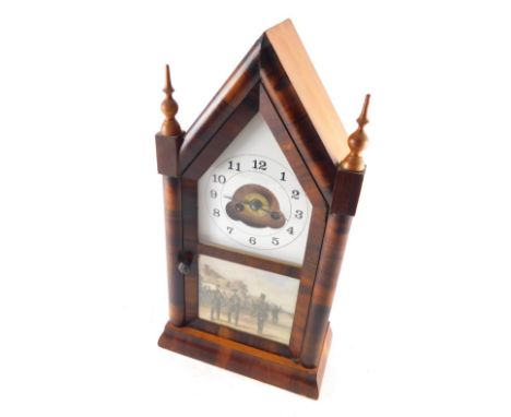 A 19thC Jerome and Co American architectural mantel clock, with triangular top and shaped finials, with 14cm wide back plate 