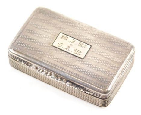 A William IV silver snuff box, by Thomas Shaw with silver gilt interior, floral thumb mould handle and engine turned and rais