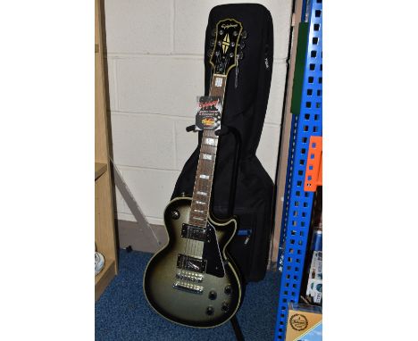A EPIPHONE LES PAUL CUSTOM ELECTRIC GUITAR, block inlays on the fretboard, mahogany neck, headstock features the logo and 'cu