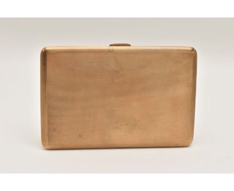 A 9CT GOLD CIGARETTE CASE, rectangular form cigarette case with engine turned pattern, approximate length 128mm x width 86mm,