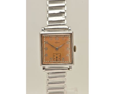 A GENTS WRISTWATCH, manual wind, discoloured square dial signed 'Incarna', Arabic numerals, subsidiary dial at the six o'cloc