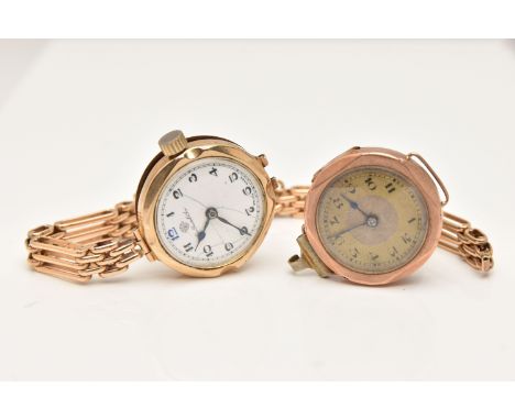 TWO LADIES 9CT GOLD WATCHES, the first a manual wind watch, round white Arabic numeral dial, signed 'Thomas Russell &amp; Son
