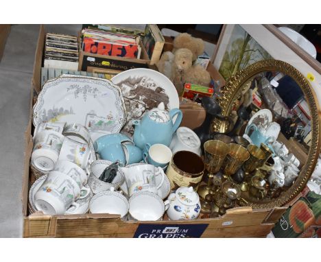 TWO BOXES AND LOOSE CERAMICS, RECORDS, BOOKS AND SUNDRY ITEMS, to include a J &amp; G Meakin mid twentieth century coffee set