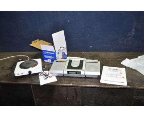 A GOODMAN'S GPS280 CD RADIO, a RS single electric hob ring and a multiuse sharpener (all PAT pass and working) (3)