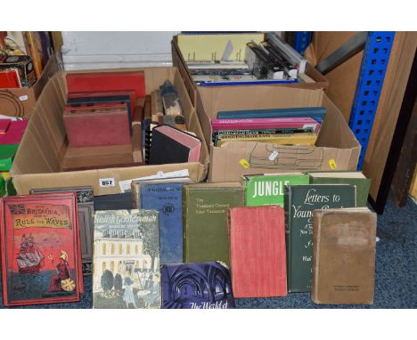 THREE BOXES AND LOOSE BOOKS AND PICTURES, approximately sixty five mainly hardback titles to include history, military histor