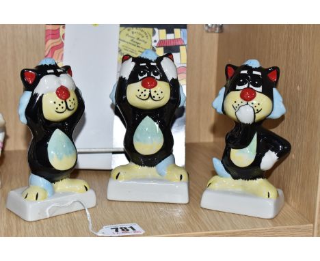 A SET OF THREE LORNA BAILEY CATS, Hear No Evil, See No Evil, Speak No Evil, all signed to bases, heights 13.5cm and 14cm, tog