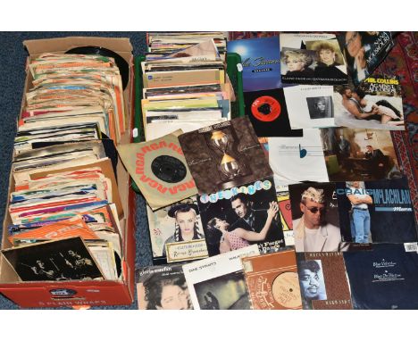 TWO BOXES OF RECORDS, approximately two hundred and fifty singles, by artists to include The Rolling Stones, Culture Club, Pe