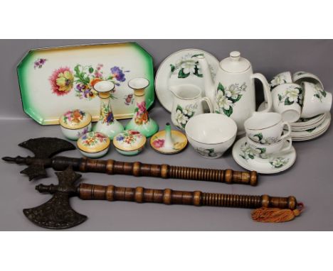 A quantity of ceramic wares including a Woods (Alpine White) part tea set and a 1930s dressing table set together with two or