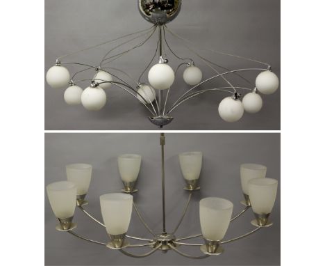 A chrome 8-branch electric light together with another light fitting (both originally supplied by John Lewis)