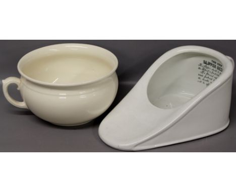 "The New Slipper" bed pan together with a ceramic pot
