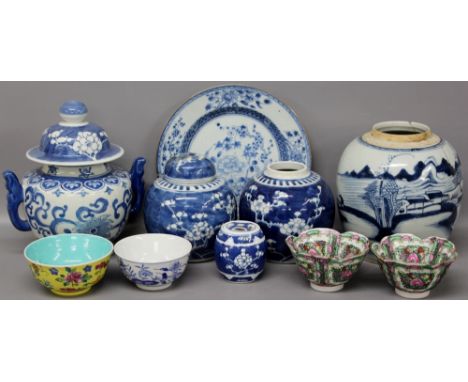 A collection of Chinese ceramic wares - various dates, including ginger jars and bowls.