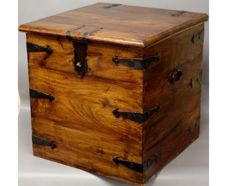 A Wooden Trunk with metal fixings. 62x62x62cm