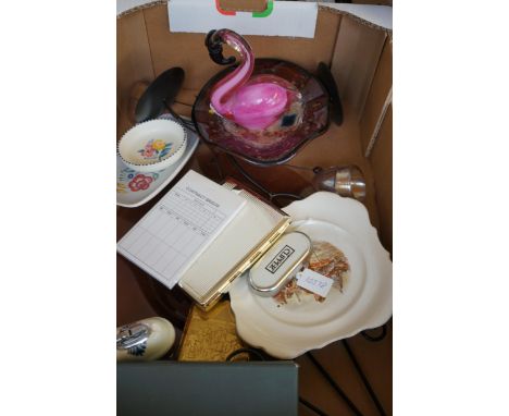 Box of collectables to include Poole pottery &amp; art glass 