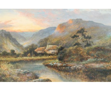 HENRY COOPER (SCOTTISH, EARLY 20TH CENTURY, 1859 - 1934) Cottage in a highland landscape Signed, oil on panel, 39cm x 59cm.
