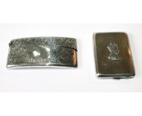 Silver vesta book holder with embossed portrait of George VI and an engraved card case, Birmingham 1936 and 1910.  (2)