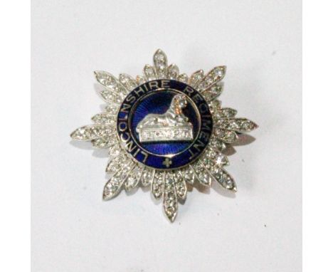 Lincolnshire Regiment diamond and blue garter star enamel brooch, 'Egypt'. Condition Report 31mm diameter.  Very good conditi