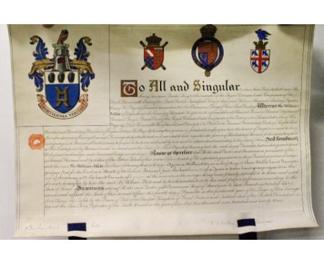 Warrant of Arms to Sir William Mills, inventor of the Mills grenade, with seals and red leather box, the document dated 4th D