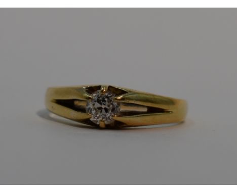 An 18ct gold signet ring having an inset diamond, approx 0.5ct to claw set mount, size S