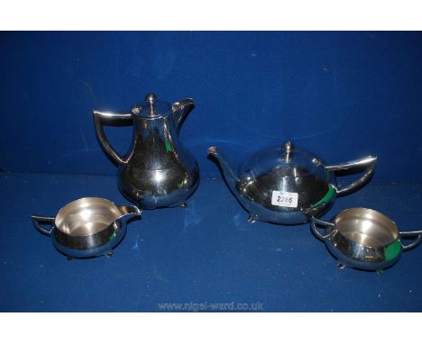 An Art Deco Waterhouse plate tea &amp; coffee set, circa 1930's. Small dent to coffee pot and teapot foot is bent.