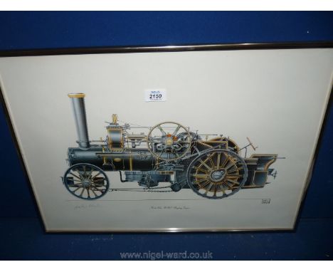 A framed Print depicting Fowler Class Ploughing Engine signed in pencil Geoffrey Wheeler