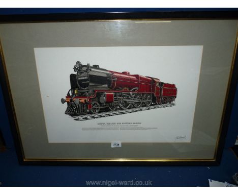 A framed Print of "The Royal Scot" locomotive, London, Midland and Scottish Railway signed J.B. Edwards, no. 40, 31 1/2'' x 2