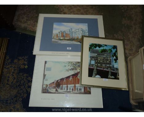 A framed H.D.W. Architect Painting depicting "The proposed Office Development, Cardiff", 28'' x 20'' (glass a/f) and a framed