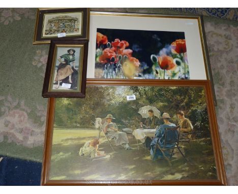 A large framed Print of "Tea in the garden" by Douglas Stannus Gray, limited edition no. 18/850, framed photograph of poppies
