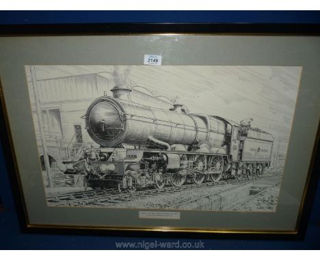 A framed Print of locomotive GWR 4-6-0 King George V, no. 6000, an impression by Normal Giles F.S.I.A., 31 1/2'' x 22''