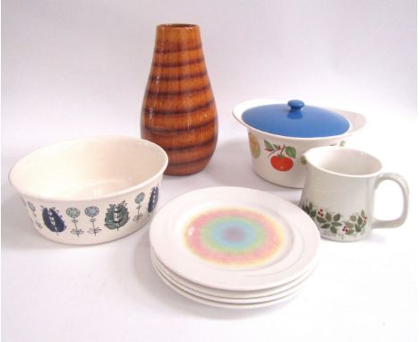 A Scheurich German art pottery vase, a Norwegian Egersund Pottery bowl, a vintage lidded Egersund Pottery Tureen and a Figgjo
