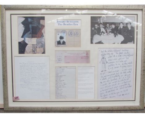A framed and glazed limted edition print - Stuart Sutcliffe Beatles Era with facsimile images and paperwork. No.187/1000. Ove