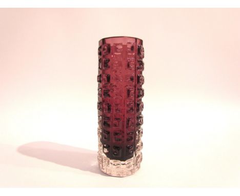 A Whitefriars Aztec vase in Aubergine, designed by Geoffrey Baxter, No.9816. 18cm high 