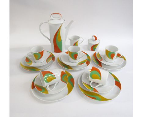 An Eschenbach Pottery 1960's vintage retro coffee set with colourful pop art swirl design. Pot 24cm high 