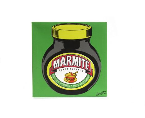 A King &amp; McGaw print on canvas, 'Marmite', official merchandise. Label verso. 30cm x 30cm 