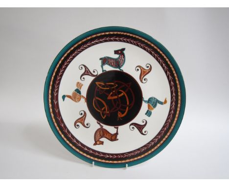 Brian Wood Ceramic Artists art pottery sample plate / charger painted and signed by Deborah Wood verso. 35.5cm diameter 