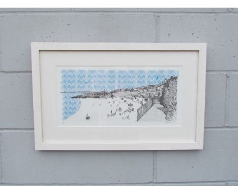 A framed limited edition contemporary art print of a beach, indistinctly signed and numbered 4 from an edition of 75. Image s